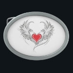 Boucle De Ceinture Ovale Red Angel Coeur avec ailes<br><div class="desc">Coeur rouge peint de façon artistique avec ailes d'ange gris,  décoré de contour lisse noir.</div>
