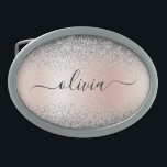Boucle De Ceinture Ovale Rose Gold<br><div class="desc">Or rose - Blush Rose et Argent Faux Foil Parties scintillant étincelante métallique brossé Monogramme Nom de la ceinture Boucle. Cela rend la graduation parfaite, doux 16 16ème, 18ème, 21ème, 30ème, 40ème, 50ème, 60ème, 70ème, 80ème, 90ème, 100ème anniversaire, mariage, douche nuptiale, anniversaire, baby shower ou cadeau de fête de bachelorette...</div>