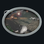 Boucle De Ceinture Ovale Roswell UFO Crash de nuit<br><div class="desc">Scène d'accident du désert de Roswell UFO la nuit.</div>