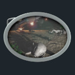 Boucle De Ceinture Ovale Roswell UFO Crash de nuit<br><div class="desc">Scène d'accident du désert de Roswell UFO la nuit.</div>