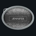 Boucle De Ceinture Ovale Silver Black Parties scintillant Girl Monogramme N<br><div class="desc">Parties scintillant argentée et noire Monogramme Nom Boucle de la ceinture. Cela rend la graduation parfaite, doux 16 16ème, 18ème, 21ème, 30ème, 40ème, 50ème, 60ème, 70ème, 80ème, 90ème, 100ème anniversaire, mariage, douche nuptiale, anniversaire, baby shower ou cadeau de fête de bachelorette pour quelqu'un qui aime les styles glam luxe et...</div>