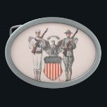 Boucle De Ceinture Ovale Soldat, marin et bouclier des États-Unis<br><div class="desc">Soldat et marin de J.C. Leyendecker | flanquant le bouclier des États-Unis</div>