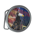 Boucle De Ceinture Ovale Timbre d'aigle américain personnalisé et ceinture<br><div class="desc">Timbre d'aigle américain patriotique et Bell de la liberté</div>