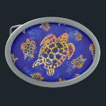 Boucle De Ceinture Ovale Tortues marines Batik Art Africain<br><div class="desc">Style Batik Africain Répéter les tortues de mer Motifs. Design abstrait de tissu de cire créé sur l'Art numérique. Copyright BluedarkArt TheChameleonArt.</div>