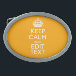 Boucle De Ceinture Ovale Trafic Accent Jaune Conserver Le Calme Et Votre Te<br><div class="desc">Votre personnalisation Keep Calm vous dit sur une belle déco personnalisée couleur or de couleur accent. Un style personnalisé Keep Calm en disant sur un cadeau de nature. Essayez humour ou fantaisie sur vos mots créatifs sur deux lignes de texte modifiables. N'oubliez pas d'utiliser les lettres CAPITAL pour obtenir les...</div>