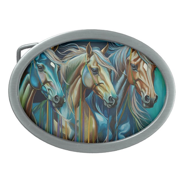 Boucle De Ceinture Ovale Trio des chevaux (Devant)