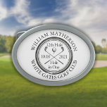 Boucle De Ceinture Ovale Trou en un classique Golf personnalisé<br><div class="desc">Avec un effet de timbre vieilli design rétro classique. Personnalisez le nom,  le numéro de trou de localisation et la date pour créer un grand gardien pour célébrer ce trou fantastique en un. Conçu par Thisisnotme©</div>