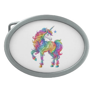 Boucle De Ceinture Ovale Unicorne magique arc-en-ciel coloré