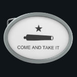 Boucle De Ceinture Ovale Venez il falloir la bataille de drapeau du Texas<br><div class="desc">Le drapeau du Texas - venu et la prennent. Ce drapeau a été augmenté par des colons du Texas à la bataille de Gonzales en octobre 1835 après que le Mexique a essayé de rechercher un canon qui avait été accordé à la ville de Gonzales pour la protection contre des...</div>
