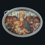 Boucle De Ceinture Ovale Vierge et enfant avec huit anges par Botticelli<br><div class="desc">Madonna and Child with Eight Angels (vers 1478) de Sandro Botticelli est une peinture vintage de portrait religieux de la Renaissance. La Vierge Marie Madeleine tenant un bébé Jésus Christ. Ils sont entourés de huit anges tenant des fleurs de la Lys de Pâques en fleurs. À propos de l'artiste :...</div>