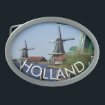Boucle De Ceinture Ovale Viticulture traditionnelle blanche hollandaise<br><div class="desc">Lorsque vous êtes en vacances ou en vacances en Hollande visitez les célèbres moulins à vent en bois du musée en plein air Zaanse Schans. Ce sont de vrais moulins à vent originaux de l'âge d'or de Hollande. La région de Zaan tire son nom de la rivière Zaan, une vaste...</div>