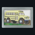 Boucle De Ceinture Rectangulaire 57 Chevrolet outre d'autobus scolaire de la route<br><div class="desc">Une image Freeform polychrome numériquement créée de Suncatcher en verre souillé de l'customisé outre de l'autobus scolaire de route. La couleur primaire est jaune d'opalume de Kokomo LEMONDX.</div>