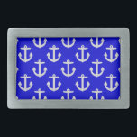 Boucle De Ceinture Rectangulaire Ancres blanches sur Arrière - plan bleu<br><div class="desc">Ancrages marins blancs sur arrière - plan bleu. Décor nautique motif.</div>