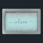 Boucle De Ceinture Rectangulaire Aqua bleu Turquoise Parties scintillant argent Mon<br><div class="desc">Aqua Blue - Turquoise et Silver Sparkle Parties scintillant Script Monogramme Nom Belt Buckle. Cela rend la graduation parfaite, doux 16 16ème, 18ème, 21ème, 30ème, 40ème, 50ème, 60ème, 70ème, 80ème, 90ème, 100ème anniversaire, mariage, douche nuptiale, anniversaire, baby shower ou cadeau de fête de bachelorette pour quelqu'un qui aime les styles...</div>