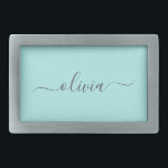 Boucle De Ceinture Rectangulaire Aqua Blue Turquoise Moderne Script Girl Monogramme<br><div class="desc">Aqua Blue Turquoise Simple Script Monogramme Nom Ceinture Boucle. Cela rend la graduation parfaite, doux 16 16ème, 18ème, 21ème, 30ème, 40ème, 50ème, 60ème, 70ème, 80ème, 90ème, 100ème anniversaire, mariage, douche nuptiale, anniversaire, baby shower ou cadeau de fête de bachelorette pour quelqu'un qui aime les styles glam luxe et chic .....</div>