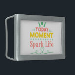 Boucle De Ceinture Rectangulaire Aujourd'hui Moment, la vie étincelante<br><div class="desc">Beyond Shapes : Today Moment,  Spark Life,  messages positifs avec des gens joyeux,  flocons de neige,  et l'essence de la vie avec amour et embrasser le présent avec un avenir alimenté par l'amour et la positivité.</div>