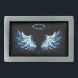 Boucle De Ceinture Rectangulaire Blue Glowing Angel Wings on black background<br><div class="desc">Light,  artistique,  blue angel wings on a black background. Angel wings.</div>