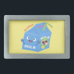 Boucle De Ceinture Rectangulaire Caricature en carton de lait joyeux<br><div class="desc">Cette boîte de lait heureuse est très amusante ! Dessiné dans un style de dessin animé mignon.</div>