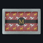 Boucle De Ceinture Rectangulaire Chien Année Zodiac Anniversaire Monogramme Ceintur<br><div class="desc">Boucle de ceinture personnalisable avec chiens bleus et jaunes motif sur arrière - plan rouge foncé marque ronde noire pour Monogram devant. Vous pouvez facilement modifier le monogramme et ajouter du texte (police, couleur, taille et position) en cliquant sur le bouton personnaliser. Parfait pour le Nouvel An Chinois du Chien...</div>