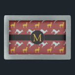 Boucle De Ceinture Rectangulaire Chien Année Zodiac Anniversaire Monogramme Ceintur<br><div class="desc">Boucle de ceinture personnalisable avec chiens bleus et jaunes motif sur arrière - plan rouge foncé marque ronde noire pour Monogram devant. Vous pouvez facilement modifier le monogramme et ajouter du texte (police, couleur, taille et position) en cliquant sur le bouton personnaliser. Parfait pour le Nouvel An Chinois du Chien...</div>
