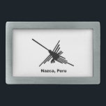 Boucle De Ceinture Rectangulaire Colibri Nazca, Pérou<br><div class="desc">Célèbre Nazca Lines colibri en noir avec texte. Image du désert de Nazca,  Pérou.</div>