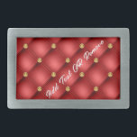 Boucle De Ceinture Rectangulaire Diamant doré Cuir Tufé Nom du texte personnalisé R<br><div class="desc">Golden Diamond Tufted Leather Custom Text Name Red Gold Cadeau personnalisé - Choisissez / Ajouter votre texte favori - Nom OU Supprimer du texte - Faites votre cadeau spécial - Redimensionnez et déplacez ou supprimez et ajoutez du texte / des éléments avec l'outil de personnalisation. Choisissez votre Font / Taille...</div>