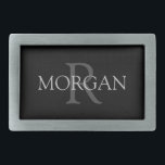 Boucle De Ceinture Rectangulaire DIY Monogram & Name, Trendy Black with Grey Text<br><div class="desc">Personnalisez avec votre Monogramme et nom en texte gris. Ce design classique simple ne manquera pas d'attirer l'attention.</div>