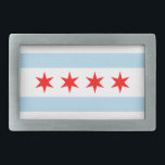Boucle De Ceinture Rectangulaire Drapeau de Chicago, Illinois Belt Buckle<br><div class="desc">Belt Buckle avec drapeau de la ville de Chicago (plus grande ville de l'Illinois),  drapeau rayé blanc et bleu clair avec quatre étoiles rouges</div>