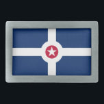 Boucle De Ceinture Rectangulaire Drapeau d'Indianapolis, Indiana<br><div class="desc">Belt Buckle avec drapeau de la ville d'Indianapolis,  Indiana; drapeau bleu avec croix blanche et cercle rouge avec étoile blanche dans le centre</div>