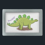 Boucle De Ceinture Rectangulaire Drôle stegosaurus dinosaure dessin animé<br><div class="desc">Ce panneau amusant présente notre dessin de stegosaurus dinosaure vert. Ajoutez votre propre texte pour le rendre spécial.</div>