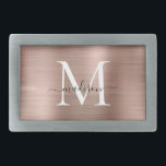 Boucle De Ceinture Rectangulaire Élégant Rose or brossé monogramme métal brossé Scr<br><div class="desc">Élégant Rose or brossé métal monogramme boucle de ceinture</div>