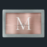 Boucle De Ceinture Rectangulaire Élégant Rose or brossé monogramme métal brossé Scr<br><div class="desc">Élégant Rose or brossé métal monogramme boucle de ceinture</div>