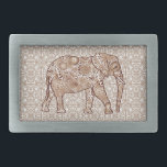 Boucle De Ceinture Rectangulaire Éléphale tourbillon fractal - marron et taupe<br><div class="desc">Graphique numérique motif mixte d'un éléphant richement embelli contre une boucle arrière - plan carrelée arabesque - motif tourbillon fractal dans les nuances de lumière à taupe profond et crème accentué avec chocolat</div>