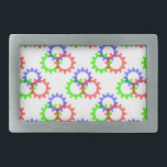 Boucle De Ceinture Rectangulaire Engrenages rouges, verts et bleus<br><div class="desc">Motif d'engrenages rouge,  vert et bleu. Design original et décoratif.</div>