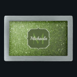 Boucle De Ceinture Rectangulaire Flamme de parties scintillant vert clair pétille M<br><div class="desc">Personnalisez avec votre initiale et votre nom. Un cadeau original pour elle. Belle parties scintillant verdoyante à la mode girly brillant scintillant. Photo de parties scintillant pétillantes vert pâle !</div>