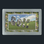 Boucle De Ceinture Rectangulaire Golf Course Photo Collage Et Logo,<br><div class="desc">Photo est un parcours de golf avec les mots golf fait à partir d'une image de club de golf,  entouré de diverses images de golf</div>