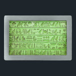 Boucle De Ceinture Rectangulaire Hiéroglyphes égyptiens anciens Vert<br><div class="desc">Une boucle de ceinture verte avec des hiéroglyphes anciens gravés sur pierre.</div>
