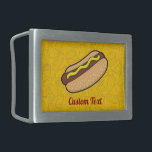 Boucle De Ceinture Rectangulaire Hotdog Belt Buckle<br><div class="desc">Illustration de hot-dog sur  jaune sans soudure alimentaire arrière - plan. Texte personnalisé.</div>