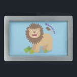 Boucle De Ceinture Rectangulaire Illustration de l'effervescence de lions heureux<br><div class="desc">Ce mignon lion rugissant est le roi du safari ! Dessiné dans un style d'illustration de dessin animé amusant.</div>