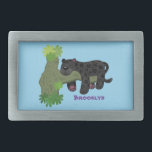 Boucle De Ceinture Rectangulaire Image de dessin animé de chat en panthère noire ja<br><div class="desc">Ce joyeux jaguar noir dort dans un arbre. Dessiné dans un style d'illustration de dessin animé mignon.</div>