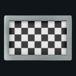 Boucle De Ceinture Rectangulaire Indicateur Checker<br><div class="desc">Drapeau de vérification noir et blanc vu dans les courses de voitures</div>