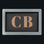 Boucle De Ceinture Rectangulaire Initiales en or noir monogramme élégant moderne<br><div class="desc">Arrière - plan noir,  texte doré. Personnalisez et ajoutez vos initiales monographiques.</div>