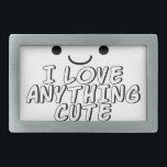 Boucle De Ceinture Rectangulaire J'Aime Tout Ce Qui Est Mal<br><div class="desc">Un visage,  des yeux et une bouche de style Kawaii. Texte et dessin en noir et blanc.</div>