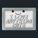 Boucle De Ceinture Rectangulaire J'Aime Tout Ce Qui Est Mal<br><div class="desc">Un visage,  des yeux et une bouche de style Kawaii. Texte et dessin en noir et blanc.</div>