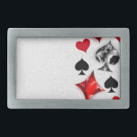 Boucle De Ceinture Rectangulaire Joueur de poker Joueur de cartes de jouer costumes<br><div class="desc">Gris,  arrière - plan texturé avec des symboles de cartes à jouer polygonaux. Symboles de jeu de cartes,  coeur,  diamant,  pique et club.</div>