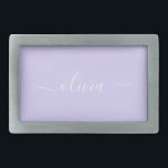 Boucle De Ceinture Rectangulaire Lavande Purple Script Moderne Fille Monogramme Nom<br><div class="desc">Lavande Purple Simple Script Monogramme Nom Ceinture Boucle. Cela rend la graduation parfaite,  doux 16 16ème,  18ème,  21ème,  30ème,  40ème,  50ème,  60ème,  70ème,  80ème,  90ème,  100ème anniversaire,  mariage,  douche nuptiale,  anniversaire,  baby shower ou cadeau de fête de bachelorette pour quelqu'un qui aime les styles glam luxe et chic ..</div>