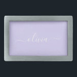 Boucle De Ceinture Rectangulaire Lavande Purple Script Moderne Fille Monogramme Nom<br><div class="desc">Lavande Purple Simple Script Monogramme Nom Ceinture Boucle. Cela rend la graduation parfaite,  doux 16 16ème,  18ème,  21ème,  30ème,  40ème,  50ème,  60ème,  70ème,  80ème,  90ème,  100ème anniversaire,  mariage,  douche nuptiale,  anniversaire,  baby shower ou cadeau de fête de bachelorette pour quelqu'un qui aime les styles glam luxe et chic ..</div>