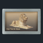 Boucle De Ceinture Rectangulaire Lion de pierre<br><div class="desc">Un rendu bronzé et brun d'un lion en pierre taillée sur un arrière - plan des mêmes couleurs. Ajoutez votre propre texte.</div>
