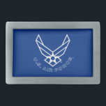 Boucle De Ceinture Rectangulaire Logo de la Force aérienne - Bleu<br><div class="desc">Ce design présente l'emblématique logo de la Force aérienne contre un arrière - plan bleu frappant. Son look propre et patriotique incarne l'honneur, la fierté et la tradition de l'armée de l'air des États-Unis, ce qui en fait un modèle idéal pour montrer son soutien et son appréciation du service militaire....</div>