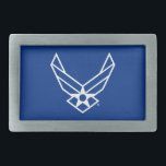 Boucle De Ceinture Rectangulaire Logo de l'armée de l'air américaine - Bleu<br><div class="desc">Cette conception présente le logo officiel de l'armée de l'air des États-Unis affiché sur un arrière - plan bleu en gras. Représentant la fierté,  l’honneur et la tradition,  il s’agit d’un hommage intemporel au service et au dévouement de la United States Air Force.</div>